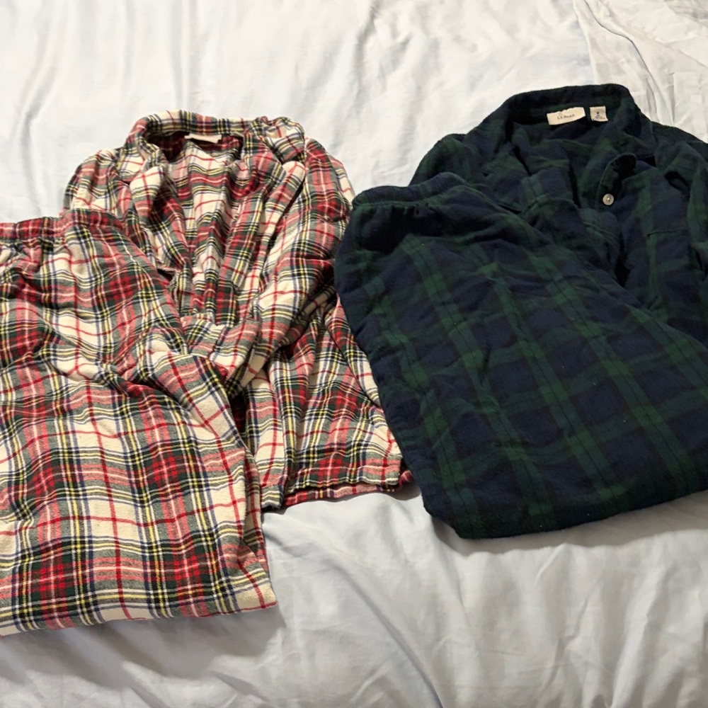 L.L. Bean Scott Flannel PJ Pajama Set Lot of 2 Women Medium
